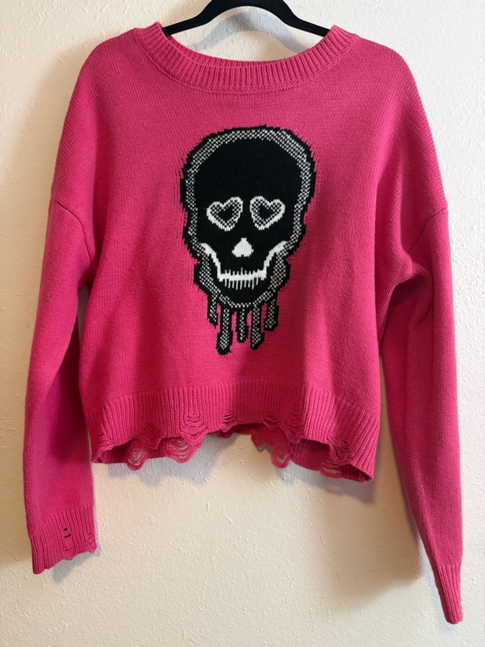 No Boundaries Hot Pink Skull Crewneck Sweater